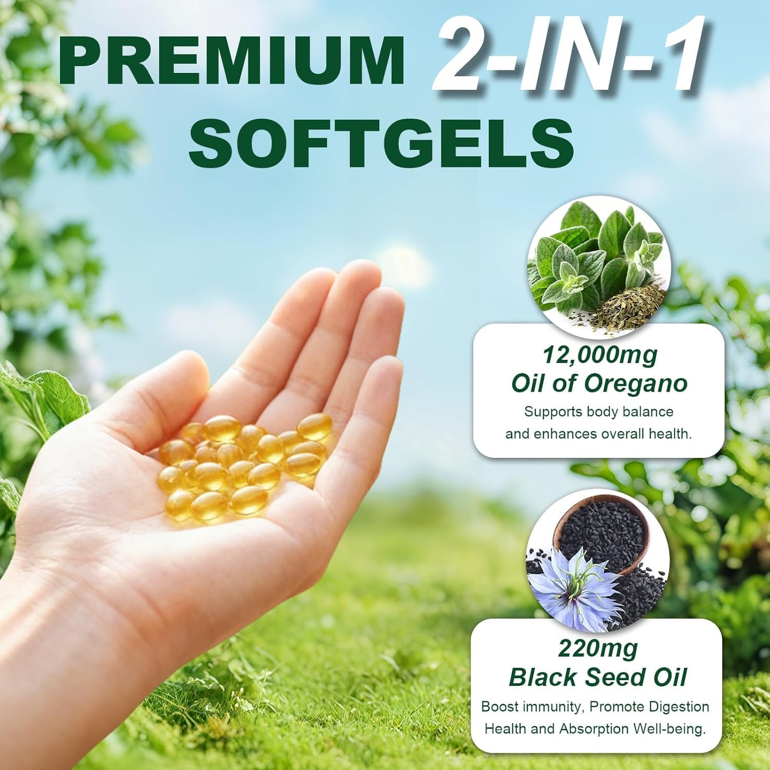 150 Softgels Oil of Oregano with Black Seed Oil, 2 in 1 Oregano Supplement for Immune Health, Retains High Concentrated Carvacrol & Thymoquinone, 1 Pack — Amazon image 7