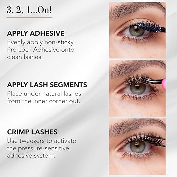 Pro Lash ProWear Starter Lash Clusters Kit - Easiest to Apply Lashes - 10-Day Cluster Eyelash Extensions - 3 Sets of False Eyelashes Plus Adhesive, Remover, Tweezers - Volume Luxe XL No. 12 - Black