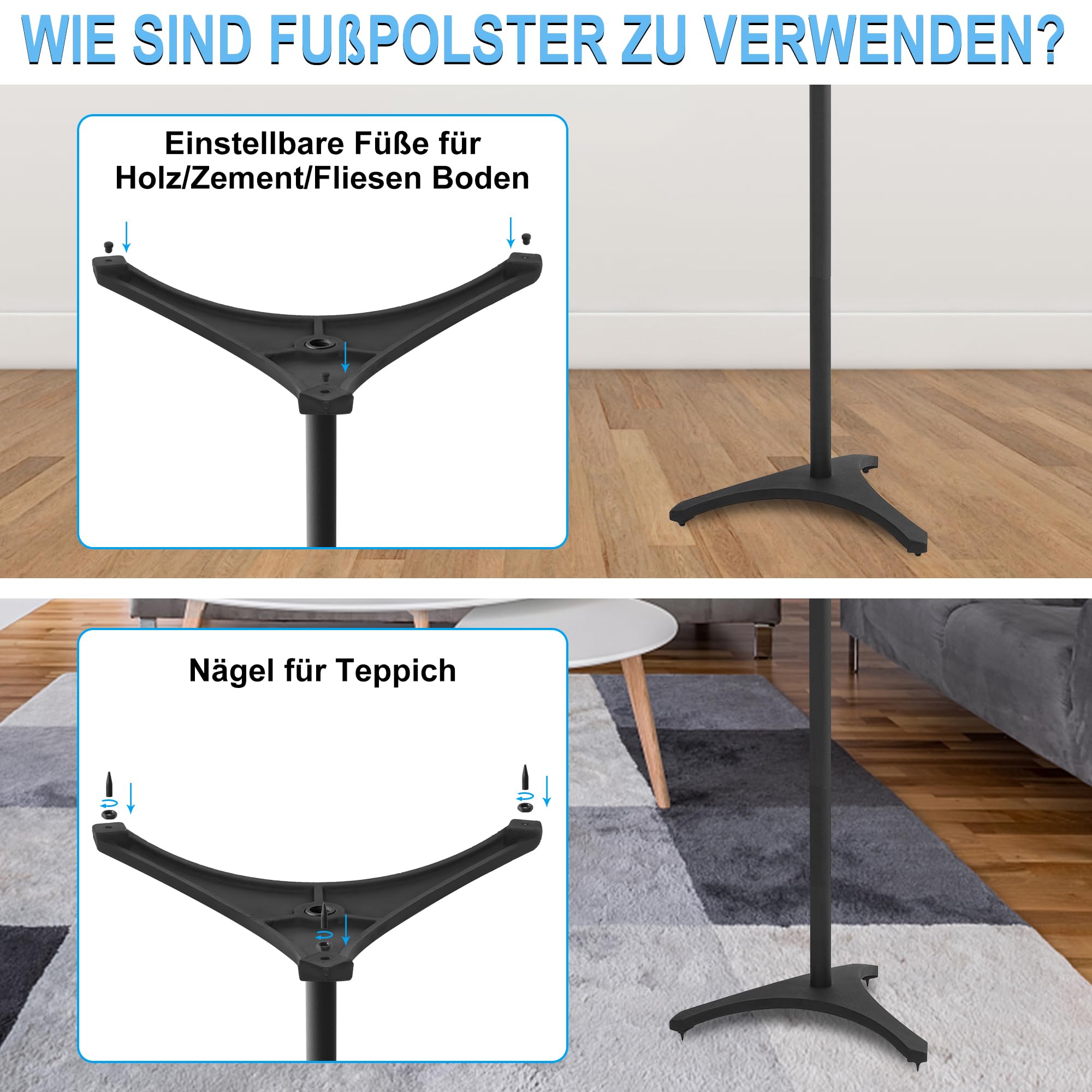 OUUTMEE Boxenständer, Lautsprecherständer, höhenverstellbar von 86–127 cm mit Kabelmanagement, Lautsprecherhalterung, 2er-Set,Tragfähigkeit je 3.6 kg. Set mit 2, Geeignet kleinen Lautsprecher