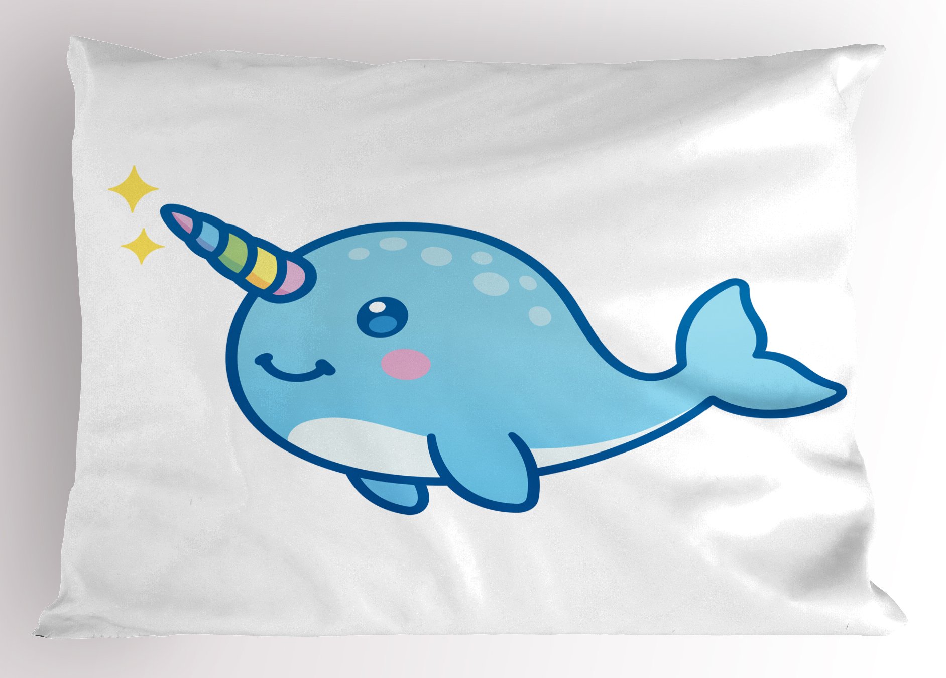Ambesonne Narwhal Pillow Sham, Cartoon Drawing Style Whale with Rainbow  Horn Unicorn of The Ocean Arctic Animal, Decorative Standard Queen Size