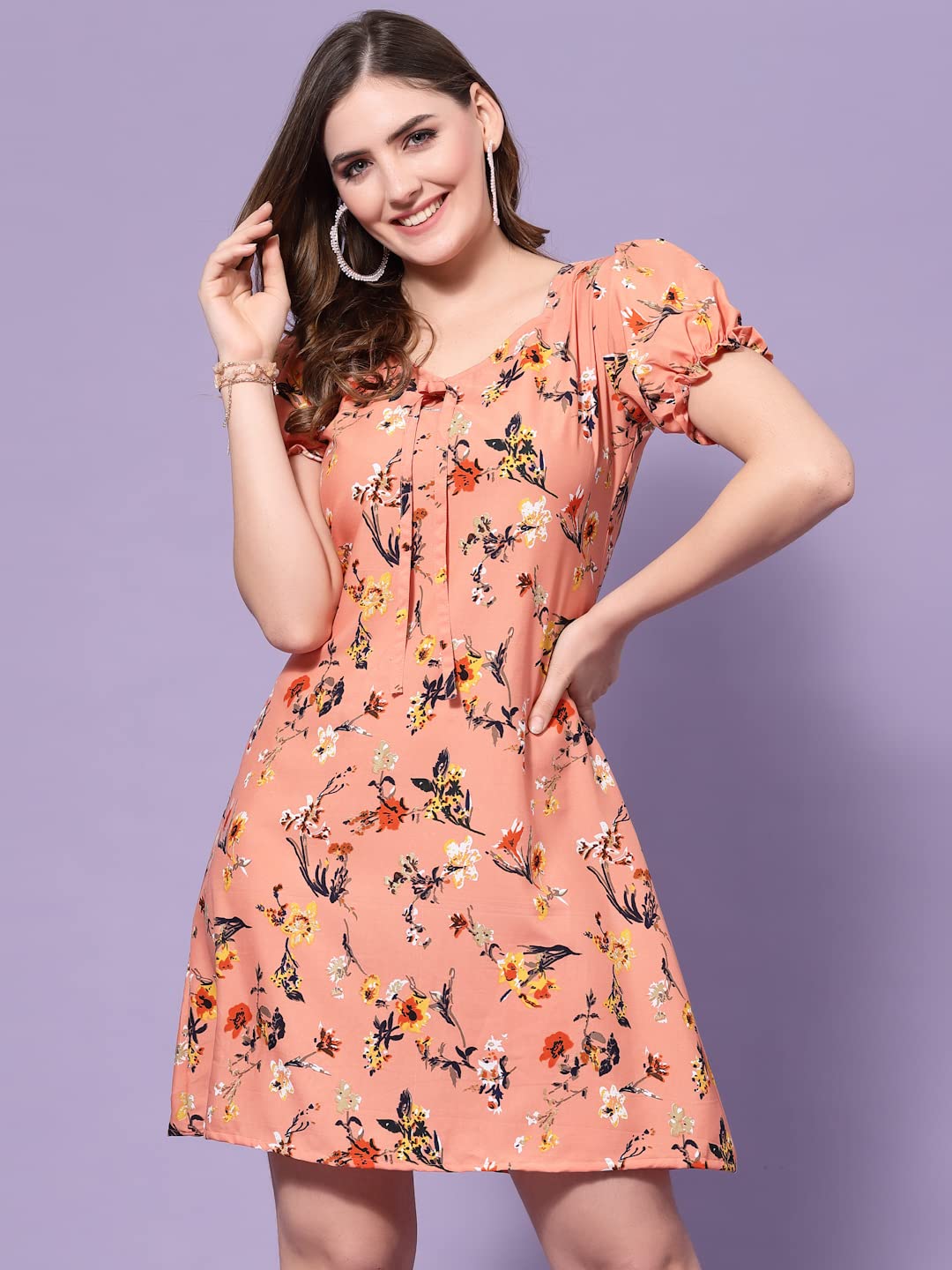 Oomph Dress For Women Stylish| Summer Vacation Style |Floral Print Puff Sleeve Dress | Lightweight Flared Maxi For Casual & Holiday Wear