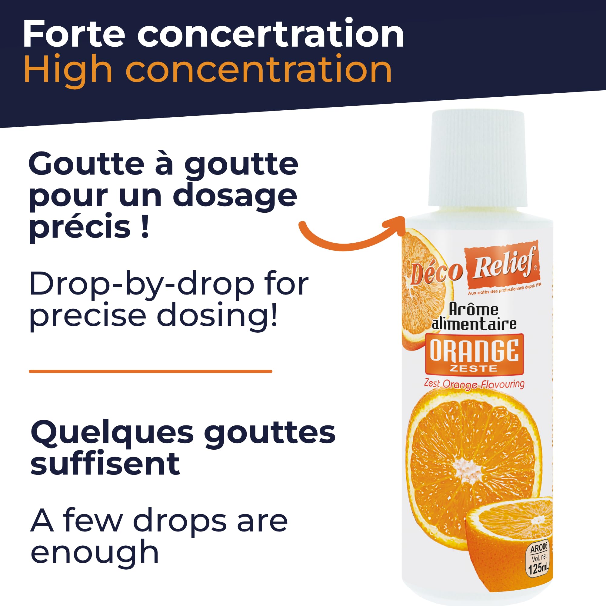 Déco Relief - Arôme Liquide Orange 125 ml - Arôme Alimentaire Pâtisserie & Yaourtière - Pour Gâteaux, Pâtisseries, Yaourts - Arôme Concentré - ARO06