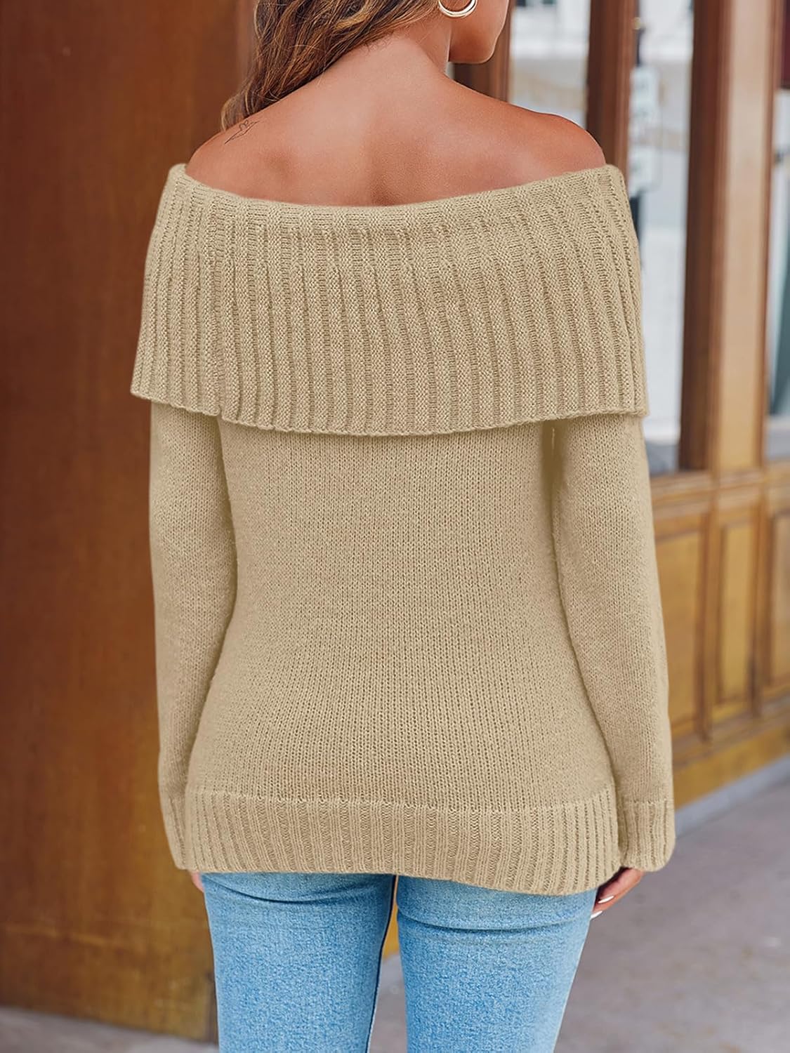 Saodimallsu Womens Off The Shoulder Sweaters Oversized Long Sleeve Loose Ribbed Knit Fall Trendy Pullover Tops - Image 5