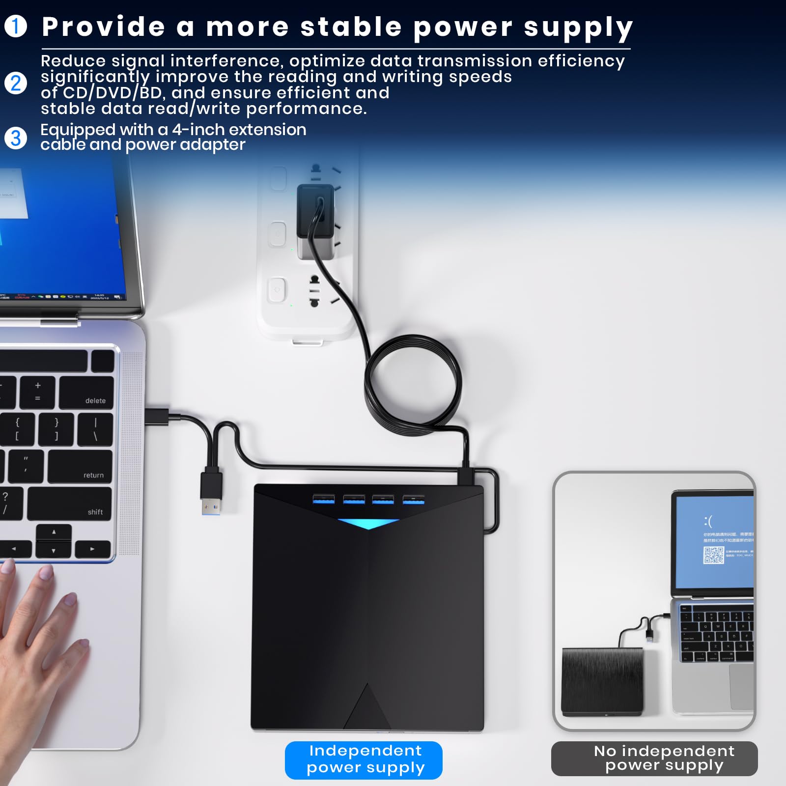 Dainty Externes Blu-ray-Laufwerk, kompatibel mit BD/DVD/CD-Player/Lesen/Schreiben USB 3.0 &/Typ-C Windows 7-11 & Mac PC-kompatibel mit TF/SD/USB