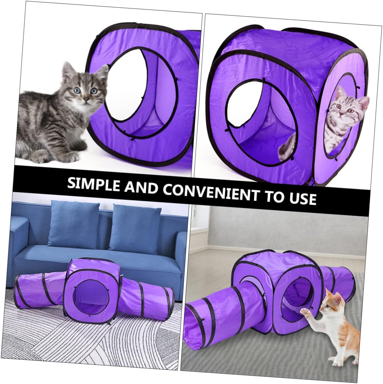 Toyvian 3pcs Double Channel Collapsible Tunnel Toys Cat Interactive Play Tunnel Set