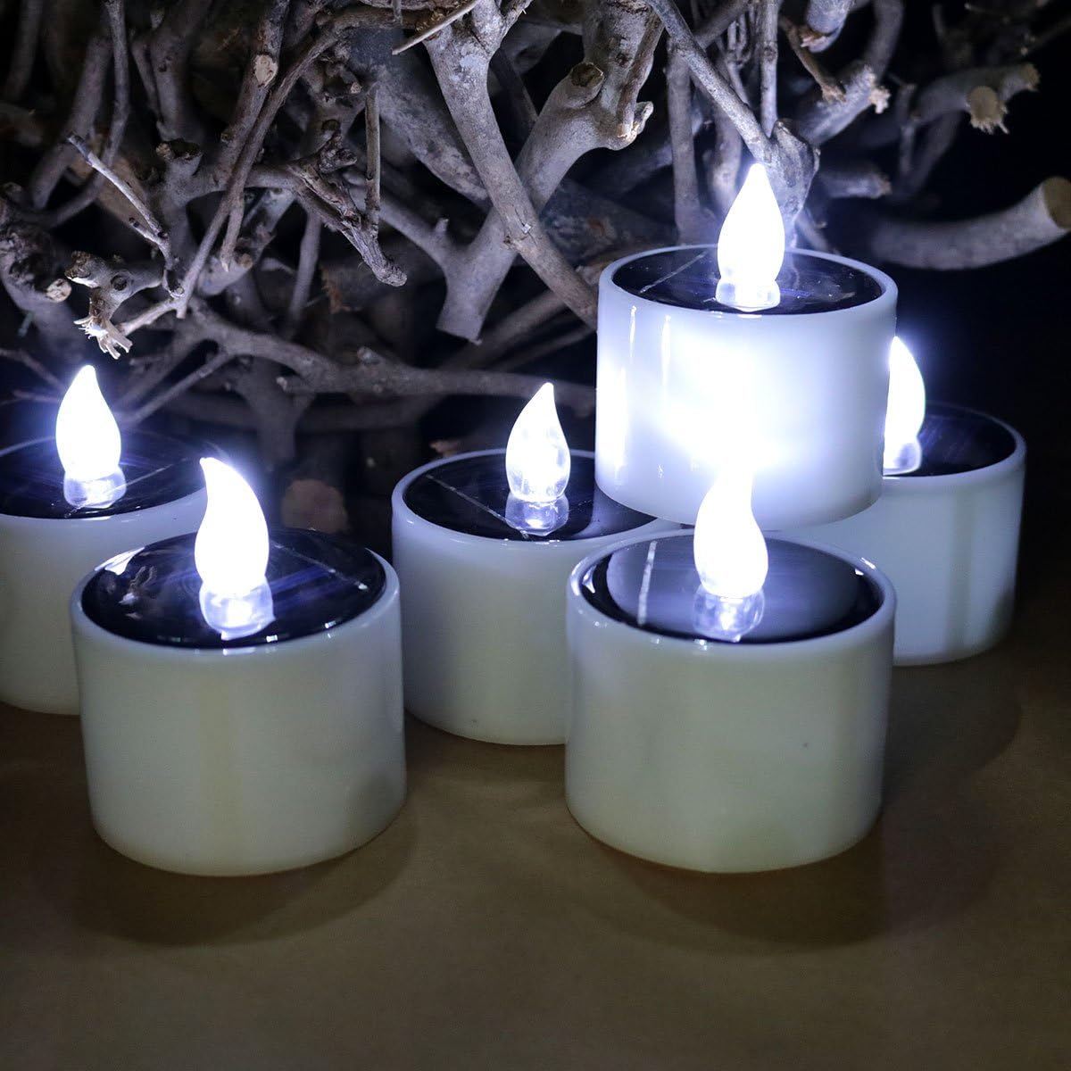 Micandle 6PCS Solar Power Cool White Flameless Flickering Electronic LED Tea Lights Candles,Auto on/Off,Charge 5H Lasting 9H,for Outdoor Wedding/Party,Hiking/Camping,Power Outages,Hurricane,Emergency