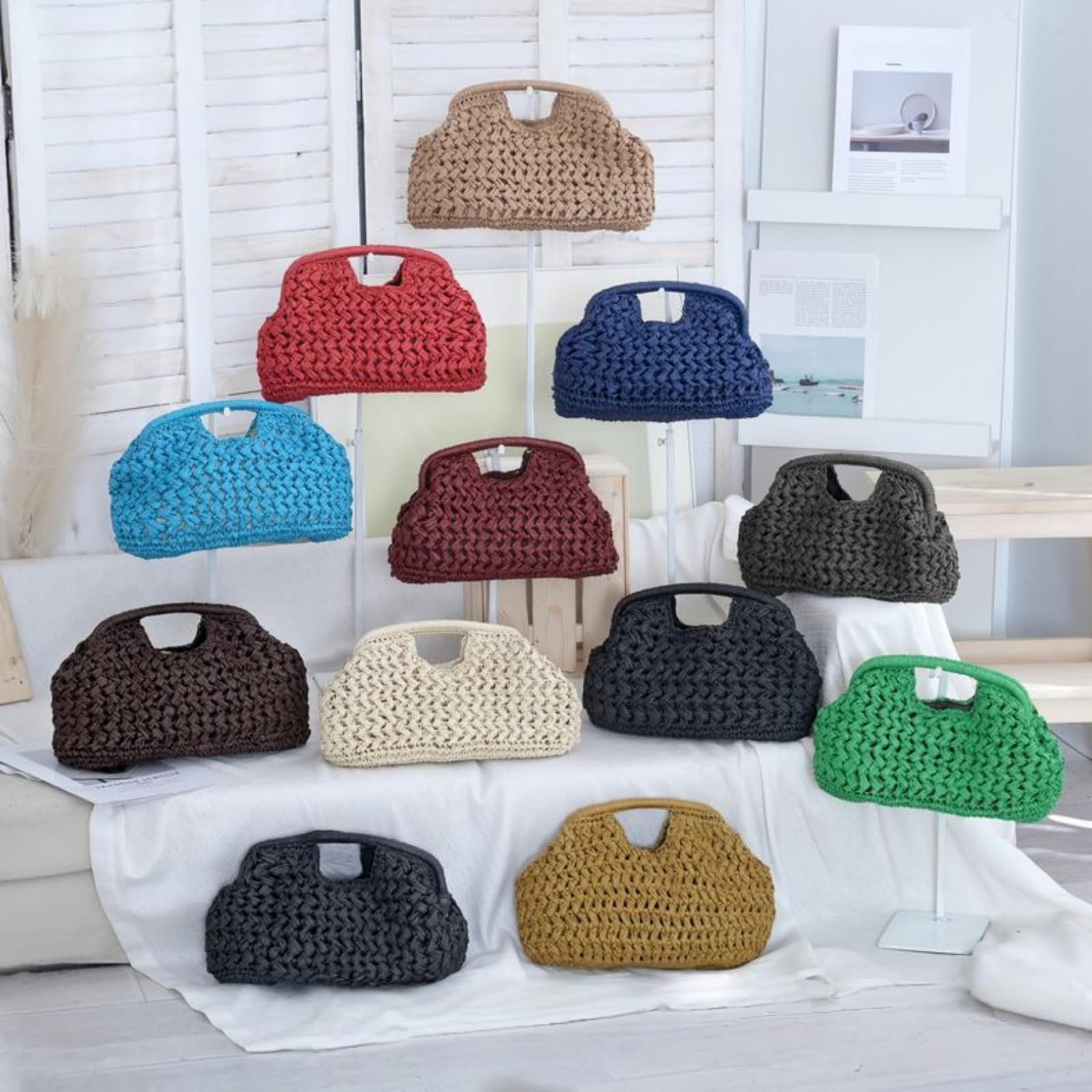 Generisch Bolso de mano grande para mujer, bolso de mano de verano para mujer, bolso de mano de satchel de moda ligero tejido ligero para vacaciones en la playa
