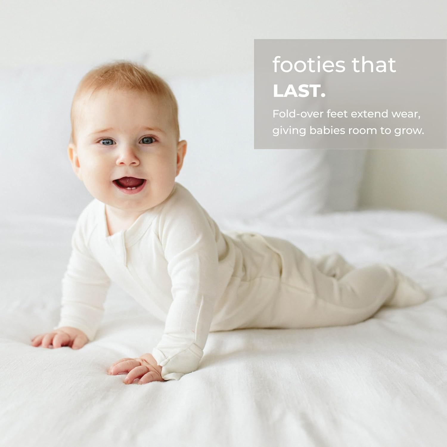 Goumikids Convertible Baby Footie Pajamas, 2-Way Zipper and Mitten Cuffs, Organic Cotton, 0-3 Months, Cloud - Image 5