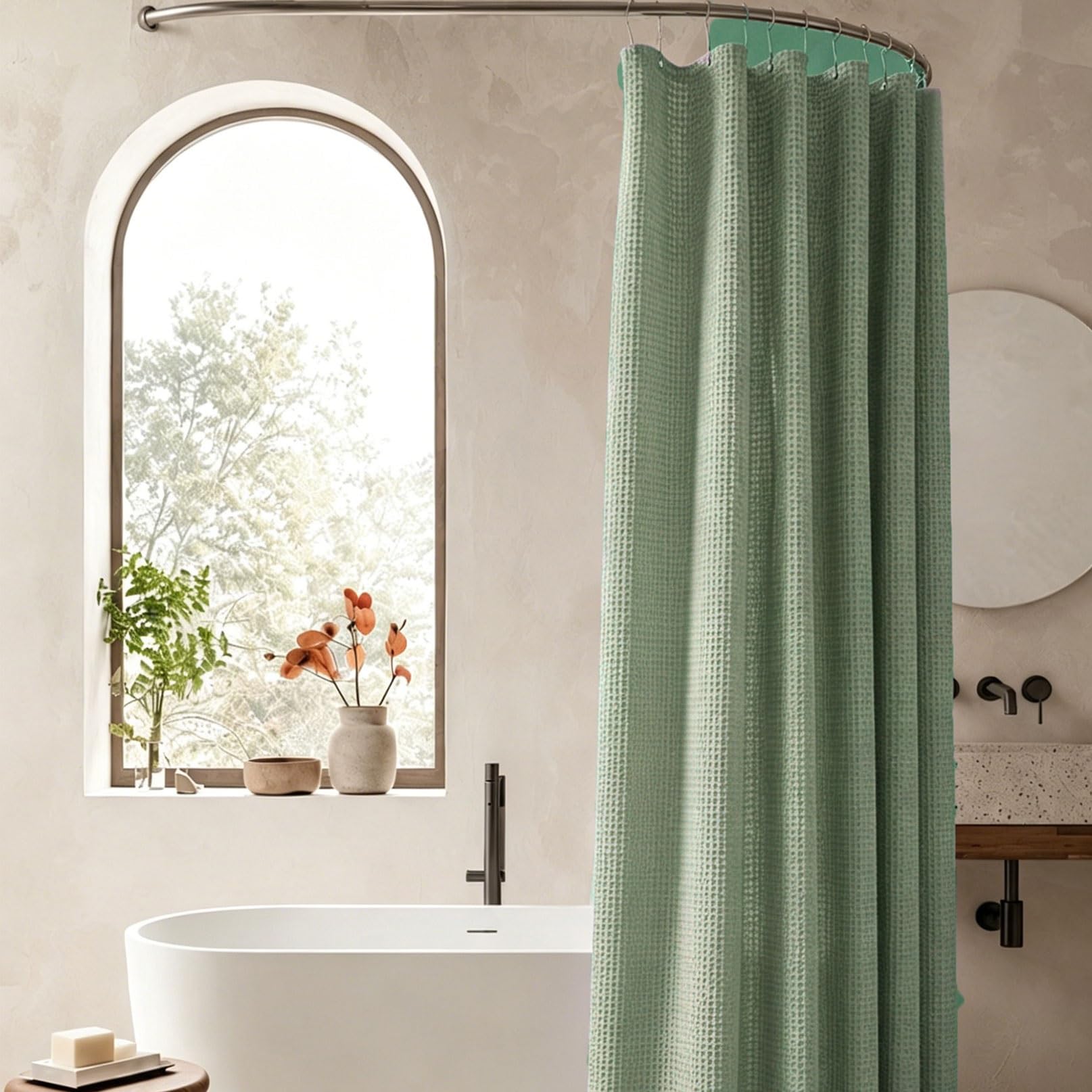 RCYONGQ Shower Curtain for Bathroom Mould Proof and Mildew Resistant, Waterproof Bathroom Curtains Includes 12 Pcs Curtain Hooks, Quick-Drying, 230g/㎡ for Bathroom Wet Room Tub(Green,200x240cm)