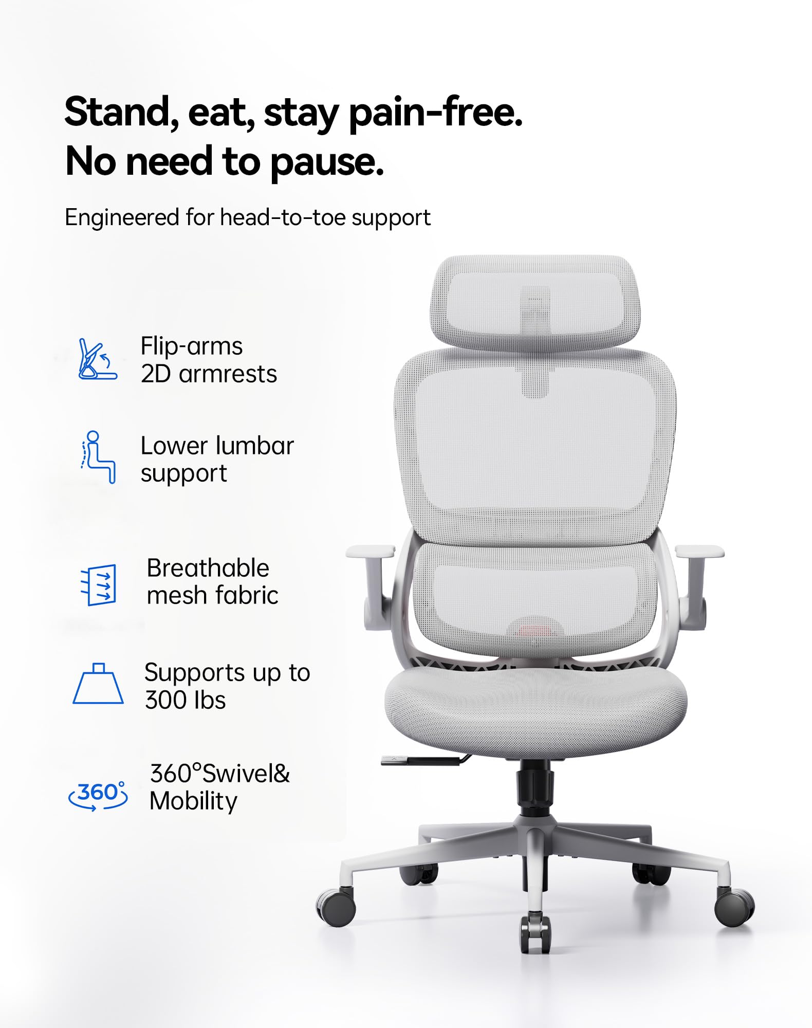 SIHOO M18 Ergonomic Office Chair, Computer Desk Chair with Adjustable Headrest and Lumbar Support, High Back Executive Swivel Chair for Home Office (Pure Black) view 6