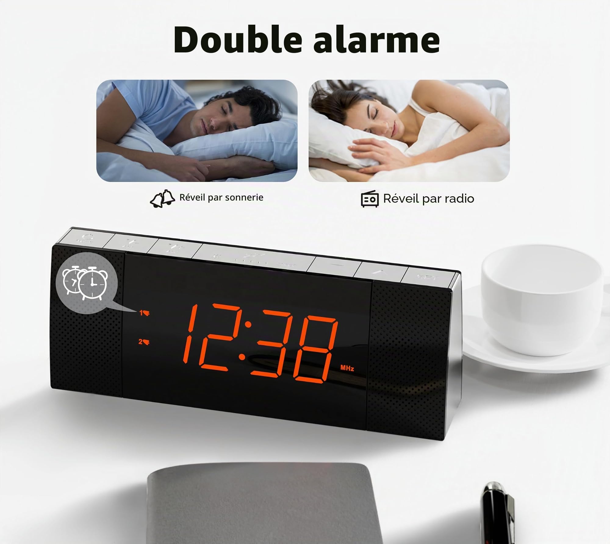 iTOMA Radio-réveil avec contrôle Via APP, Bluetooth, Radio FM, Double réveil avec Fonction de répétition (Snooze), Fonction de Charge USB, régulateur de luminosité Automatique et Manuel (CKS503)