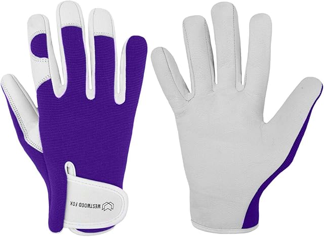 WESTWOOD FOX Ladies / Mens Leather Gardening Gloves Thorn Proof Garden work gloves (Small, Purple)
