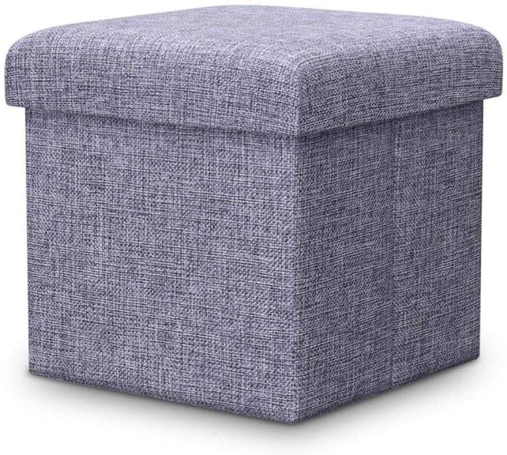 Pouf de rangement cube pliable de 38cm, coffre à jouets gris et repose-pieds de salon