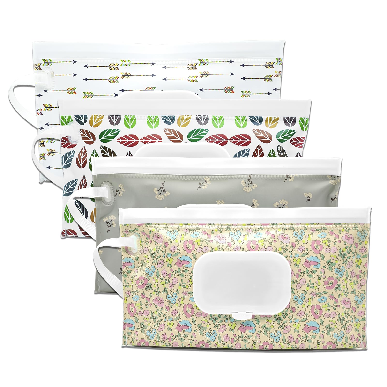 4 Packs Baby Wipes Dispenser,Portable Refillable Wipe Holder with Hanging Loop, Wet Wipes Container,Reusable Travel Baby Wipes Pouch for Indoor &