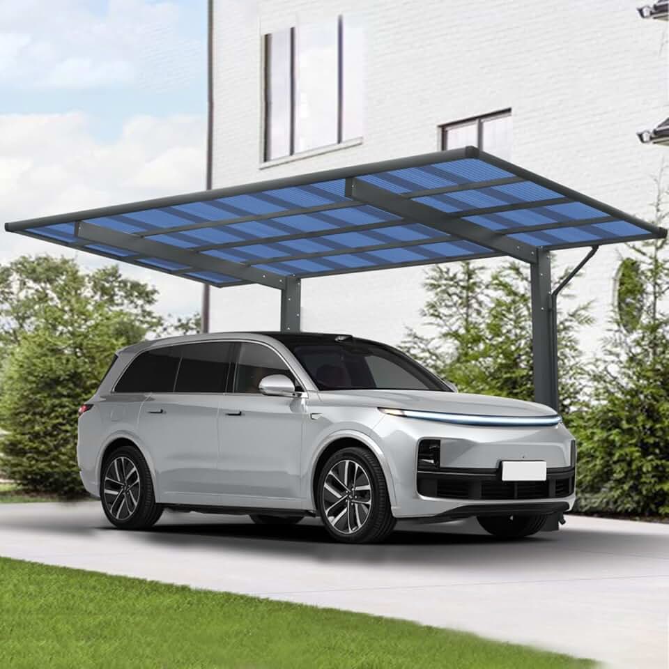 Outdoor Metal Carport Canopy, Heavy Duty Large Garage with Arch Aluminum Frame Polycarbonate Panels, Car Port Driveway Shelter for Car Truck SUV UV Protection, Weather Resistant Durable (17 FT*9FT)