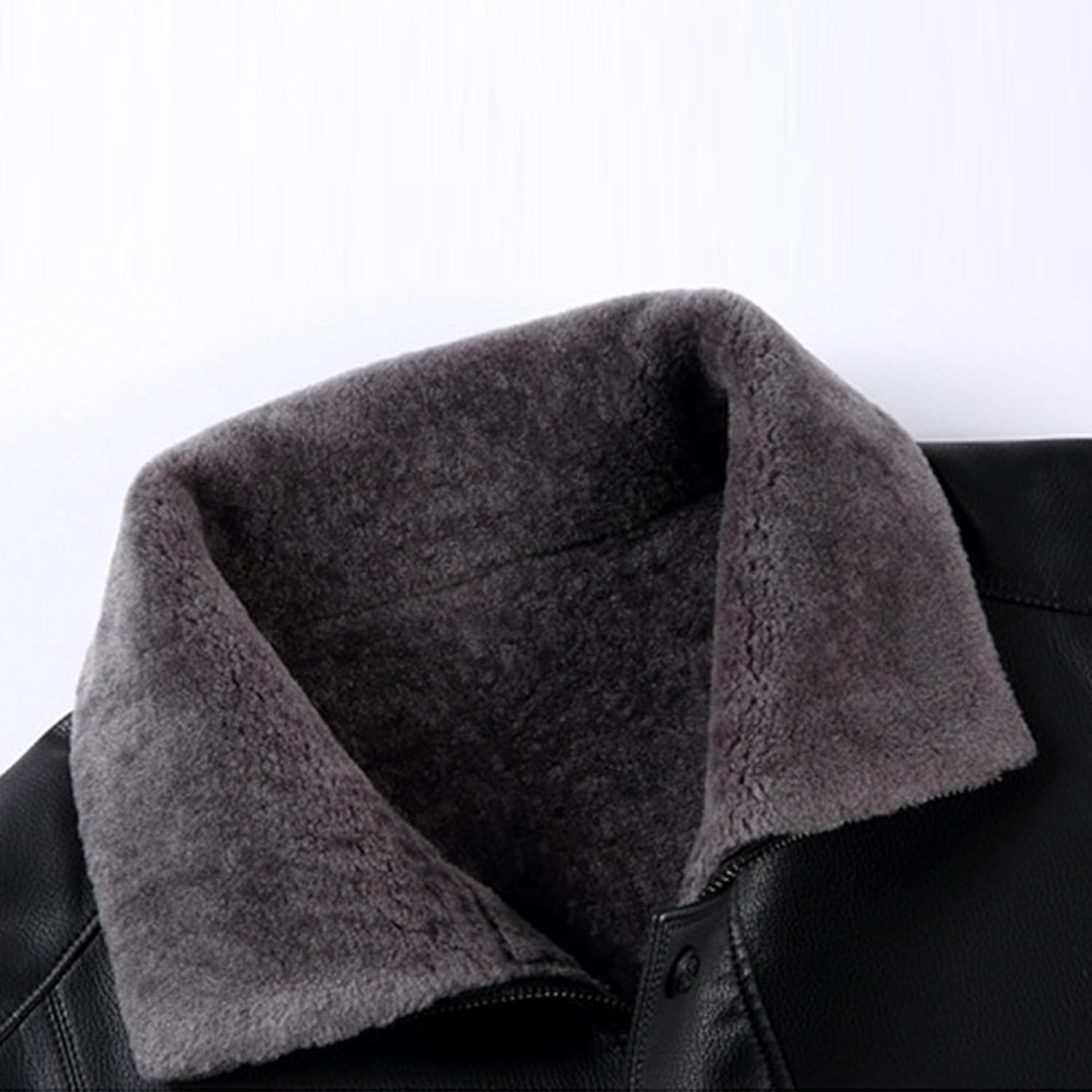 Maiyifu-GJ Men's Faux Pu Leather Jacket Fur Collar Fleece Sherpa Lined Trench Coats Retro Motorcycle Windbreaker Overcoat