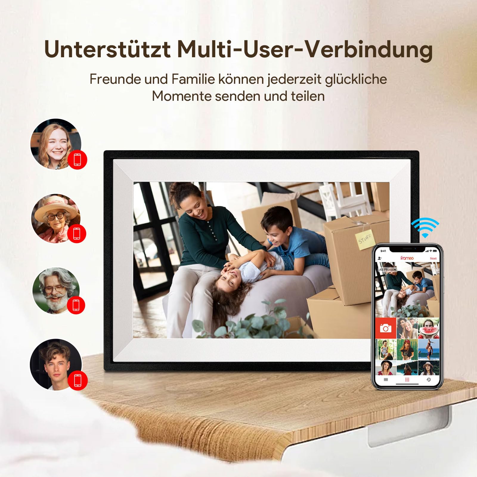 Frameo Digitaler Bilderrahmen, 10,1 Zoll WALN Digitaler Photo Frame 32 GB Speicher, automatische Drehung, Fotos/Videos über die App teilen und Grüße senden