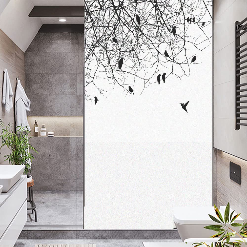 Folia chroniąca okno Folia okienna prywatność styl skandynawski ptaki bez kleju szklana naklejka ochrona przed słońcem kontrola ciepła samoprzylepna na meble(70x160cm)
