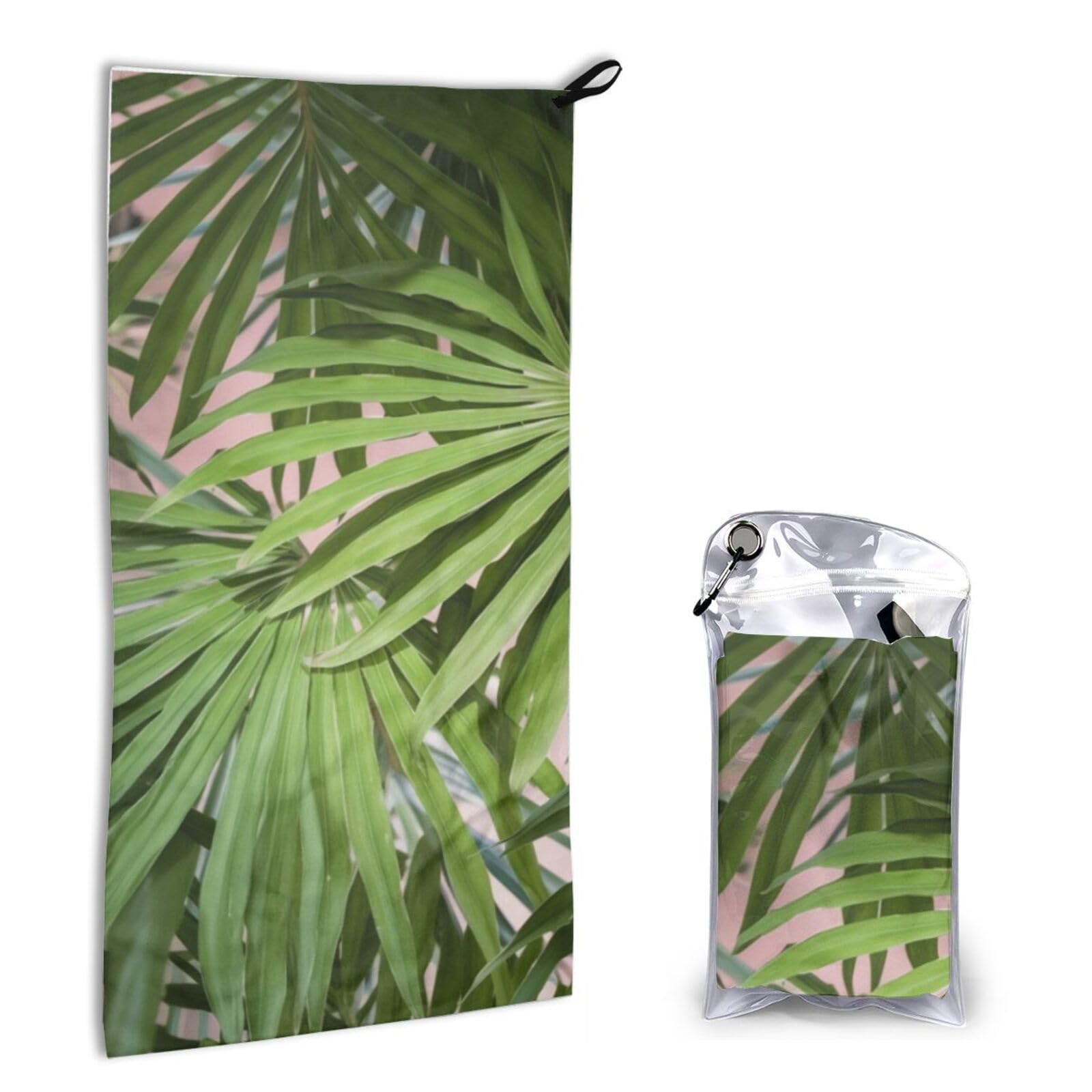 BWWHCCTI Quick Dry Hand Towel With Bag - Palm Tree Leaves Printed Super Absorbent Face Cloth Microfiber Travel Sports Towels 40x80cm