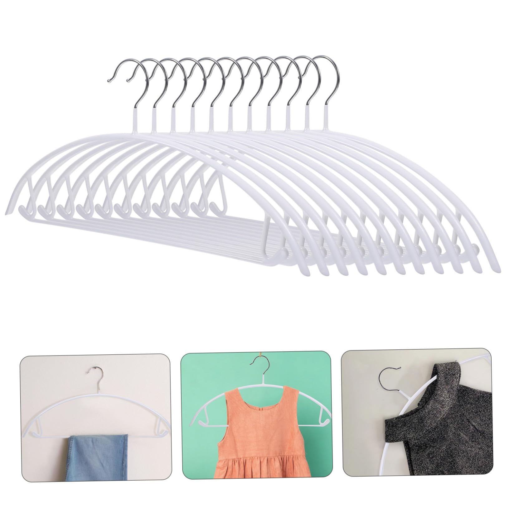 Set 10 Grucce Semicerchio in Pvc Ferro Bianco Traceless Antiscivolo Multifunzione Capacità 8kg per Gilet e Gonne per Inverno e Piccoli Lavanderie