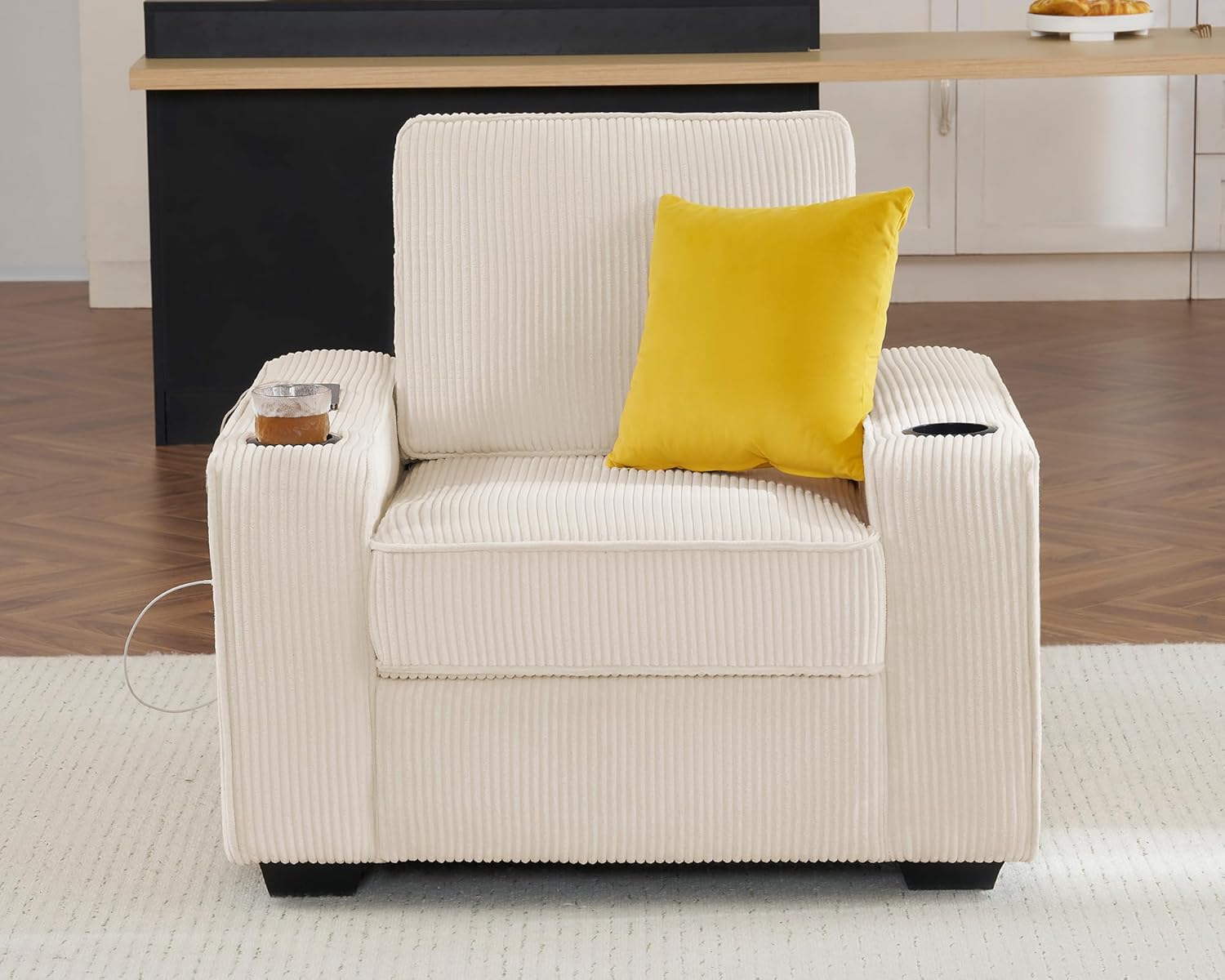 VanAcc Sofa, Comfy Couch- Deep Seat Sofa, Modern Couch with Cup Holders & USB Charging Ports, Sofa Chair for Living Room(Beige Corduroy)