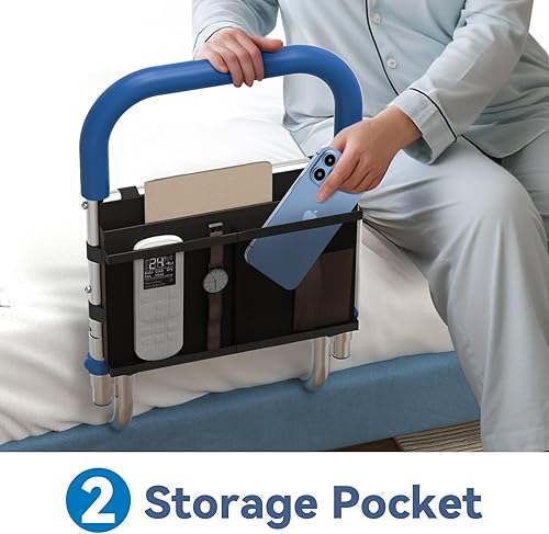 Miniatura 4 de Rieles de cama para adultos mayores, riel de asistencia de cama ajustable en altura para personas mayores con organizador de almacenamiento y mango