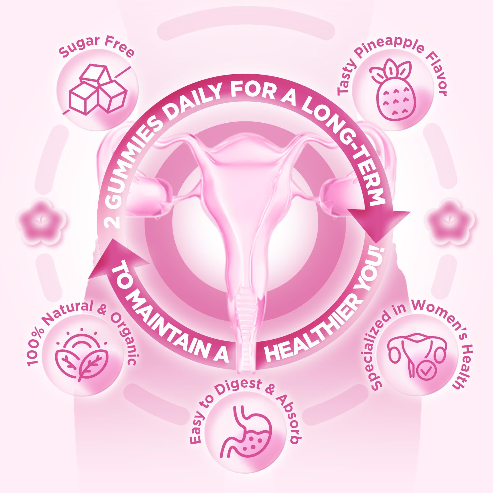 Vaginal Probiotics Gummies for Women Balanced pH, 50 Billion CFUs for Feminine Vaginal odor & Flora, Cranberry, D-Mannose, Vitamin C for Yeast Balance & Immune Health, Sugar Free, Pineapple, 60 Chews