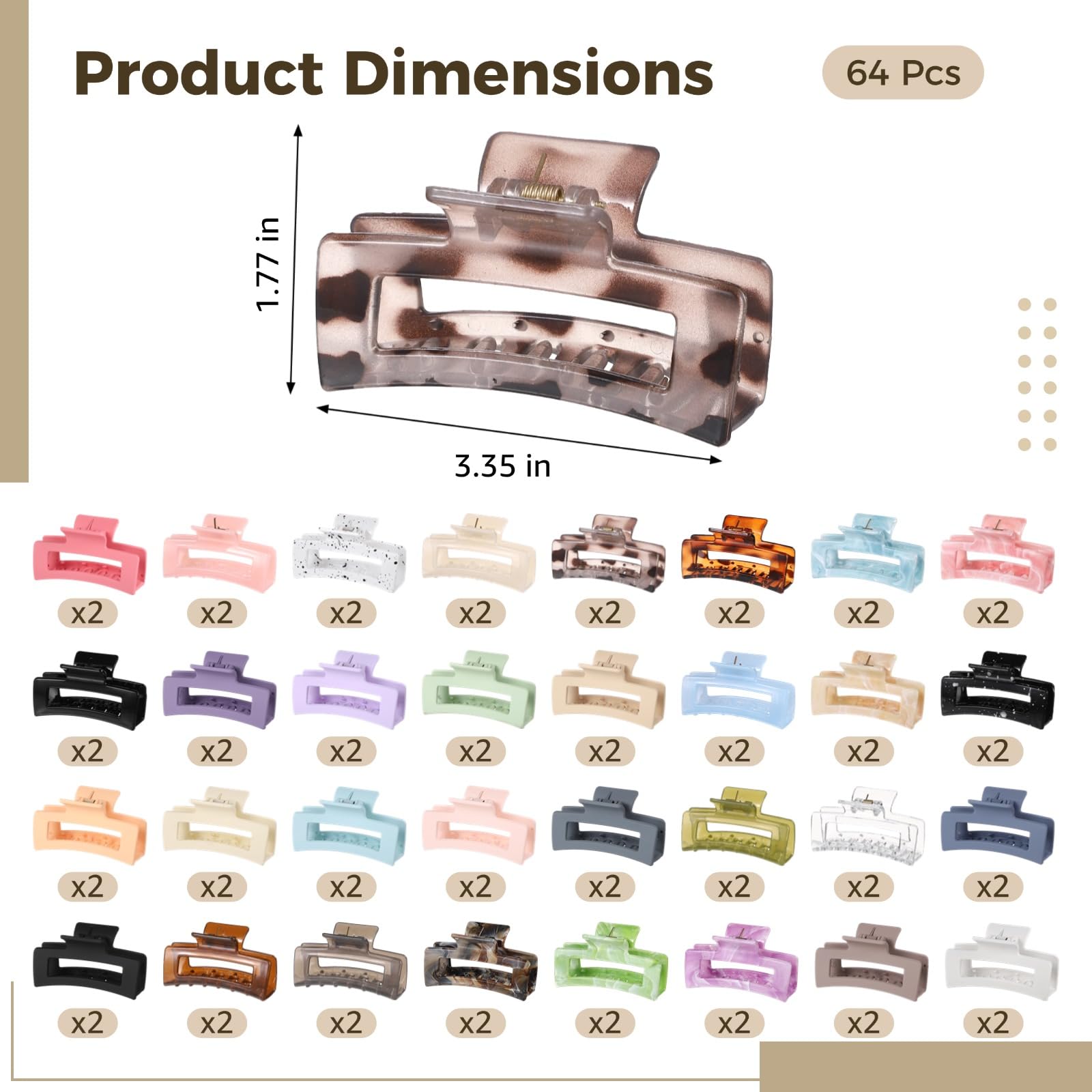 64 pinzas para el cabello a granel para mujer, pinzas rectangulares de 8,5 cm, colores surtidos, mate y brillante, para mujeres y jóvenes