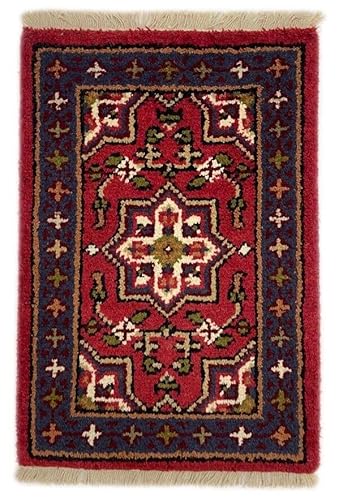 Puente de 40 x 60 cm anudada a mano, Alfombra 100% lana, azul P30