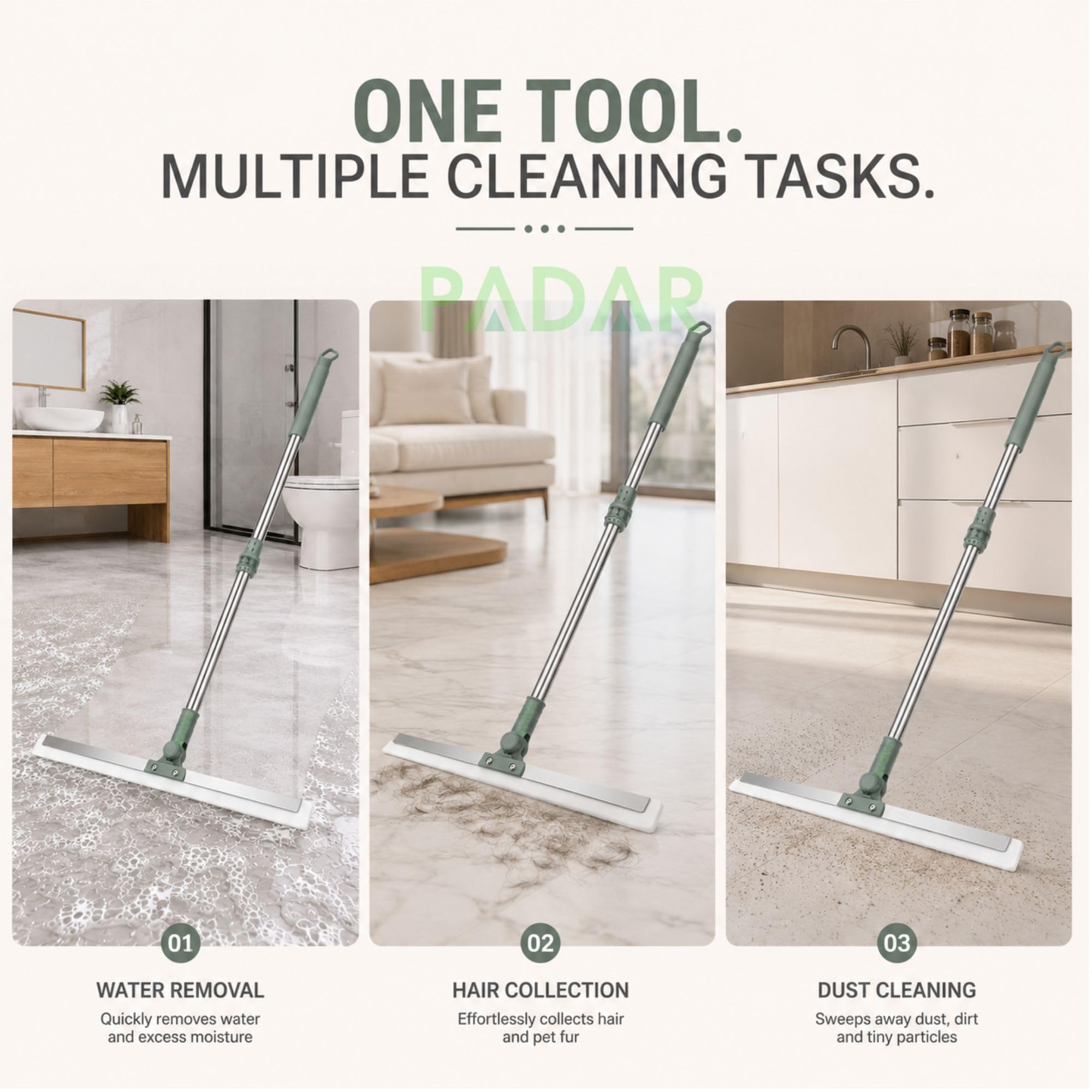 PADAR Magic Broom Sweeper for Floor Cleaning – Multifunctional Silicone Wiper Mop with Extendable Handle – Wet & Dry Use – Bathroom Floor Wiper & Window Squeegee Viper for Home(Multicolor) 1