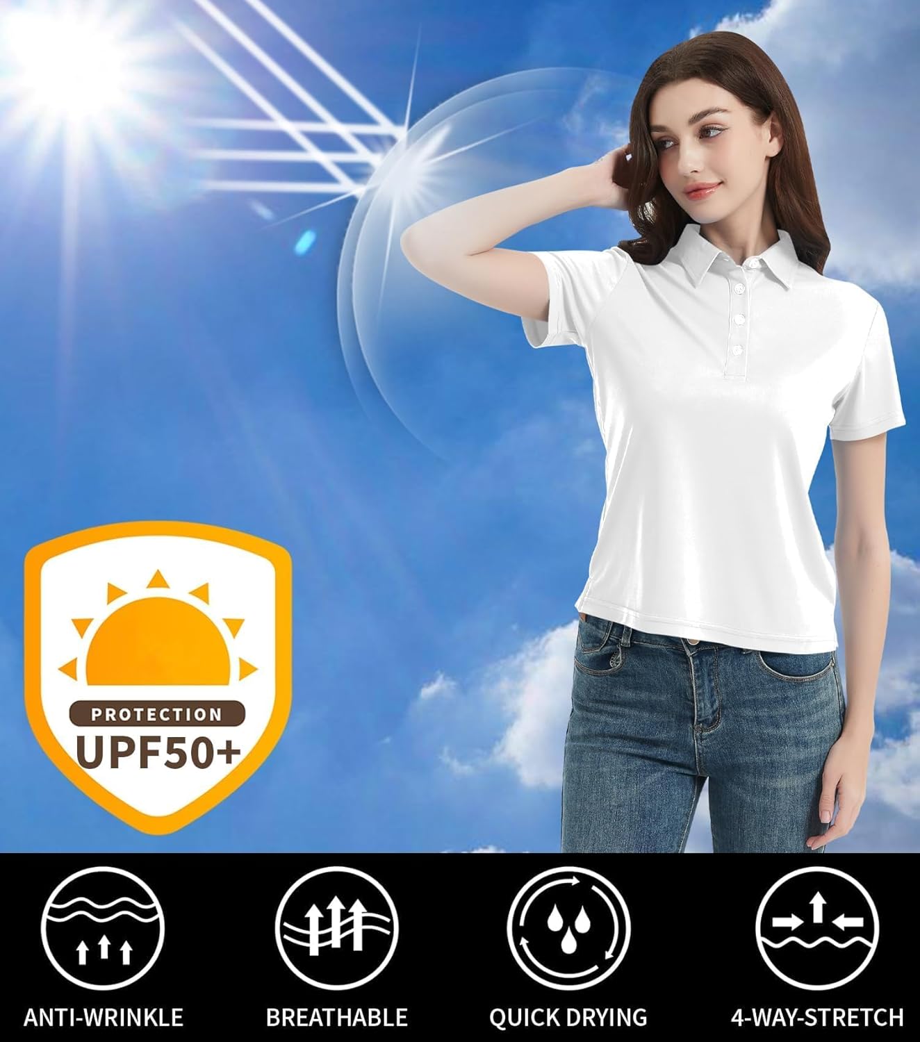 Women's Polo Shirts UPF 50+ Casual Work Quick Dry 4 Buttons Short Sleeve Collared Golf Shirt XS-4XL - Image 5