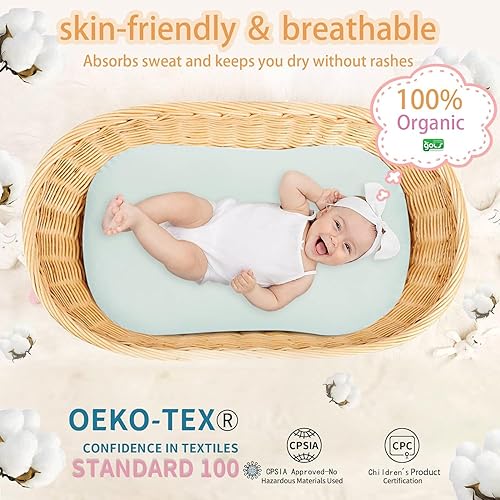 Miniatura 10 de Pucmaoci Fundas orgánicas impermeables para tumbonas de bebé, paquete de 2 unidades, certificado GOTS, 100% algodón, funda extraíble con forro