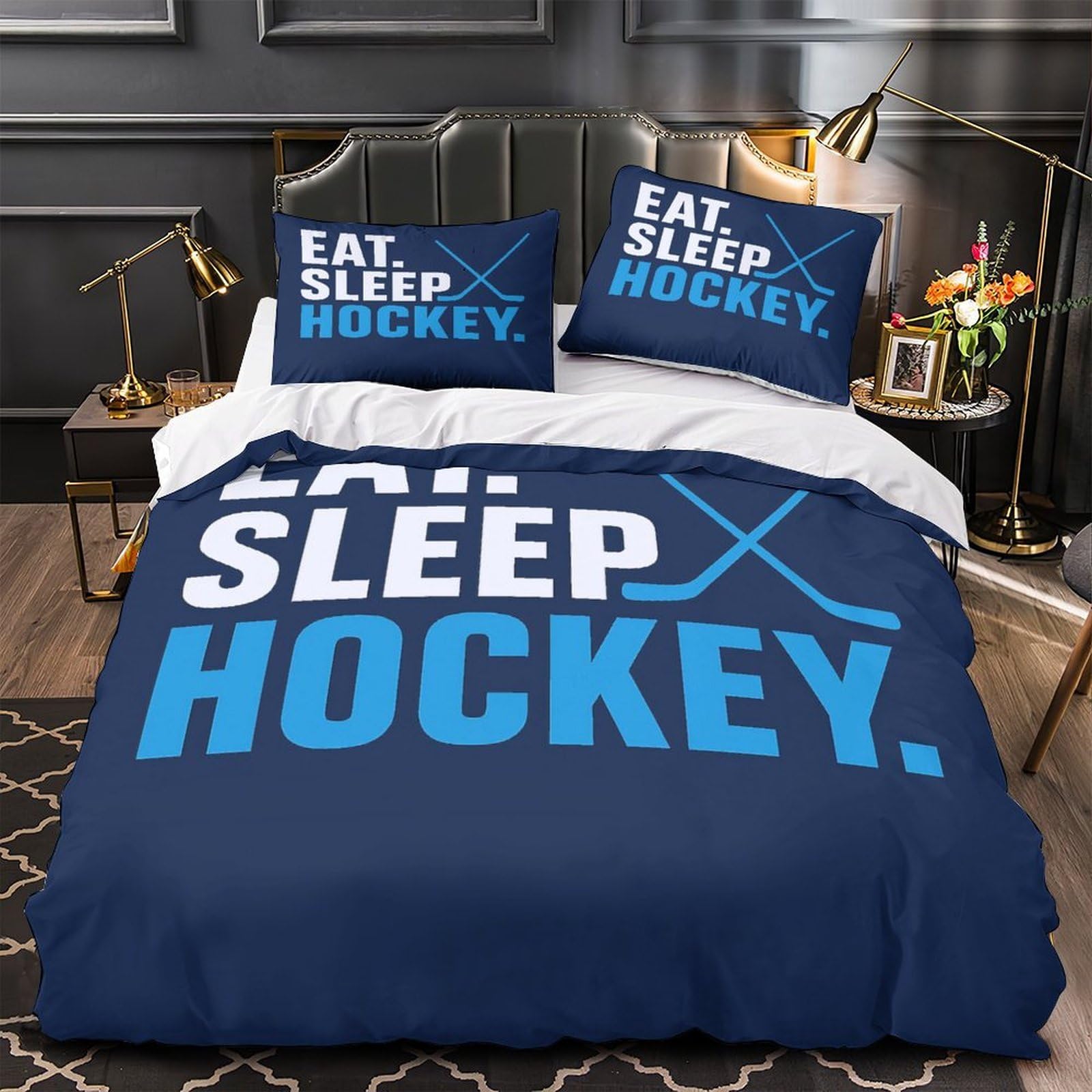 MMDASBVPE Hockey Lifestyle Duvet Cover 3D Design Printed Anti-allergic 3 Pieces Bedding Set Zipper Quilt Cover Hotel Quality Wrinkle-Resistant for Adults Kids Women Teens Youth Single（140x200cm）