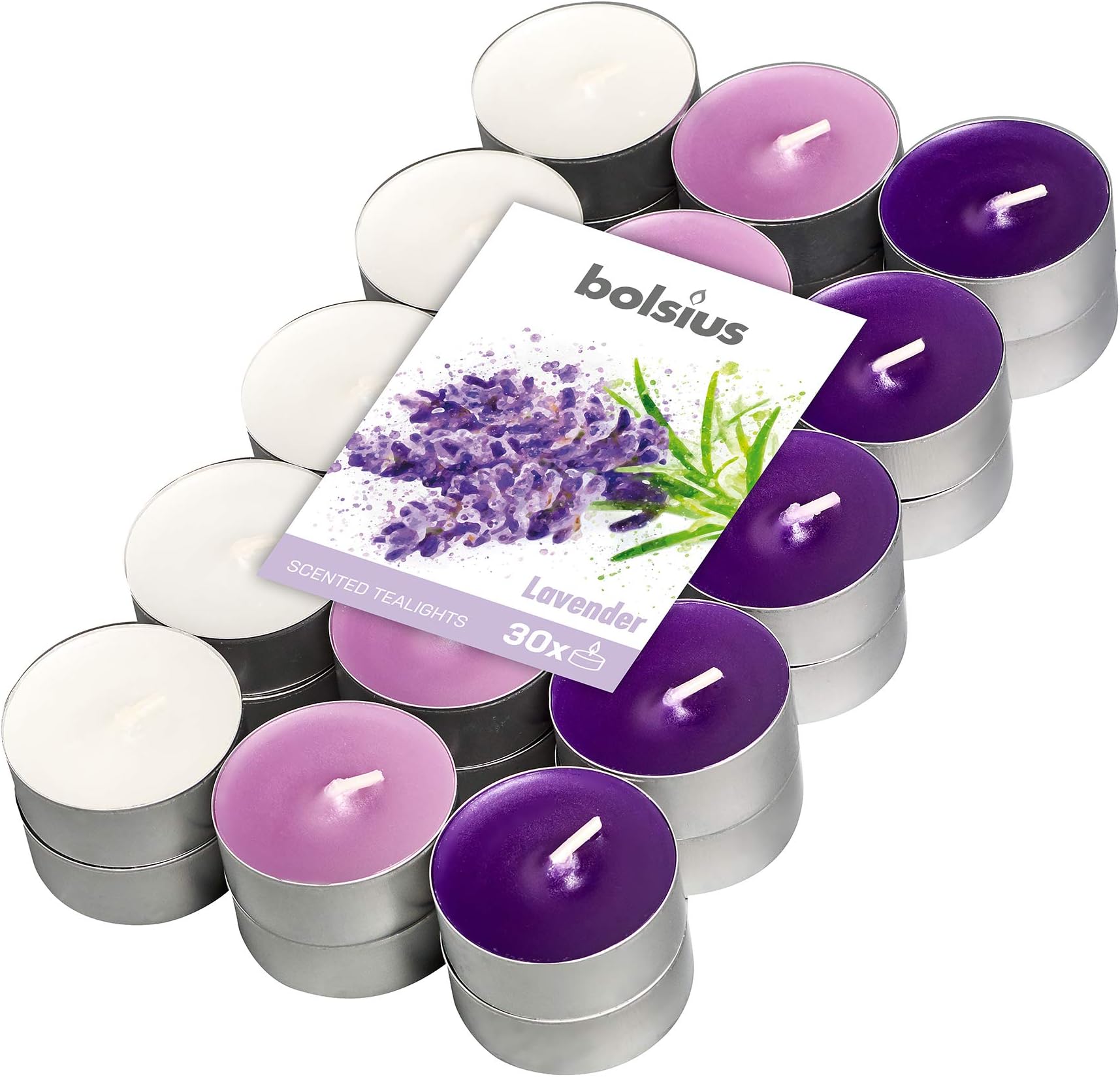 Tealights Lavender Scented Multi Coloured 4hr Pack 30, Wax, One Size, 101826944477