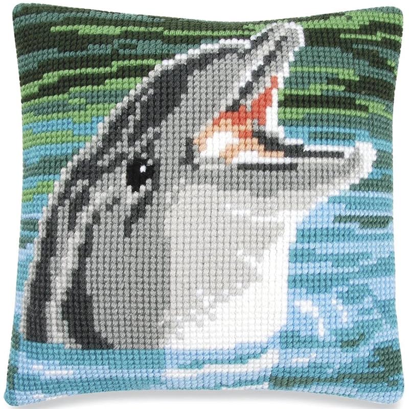 DIY Knüpfset Delfine - Bastelset Für Kissenbezug Mit Allem Zubehör 43x43cm