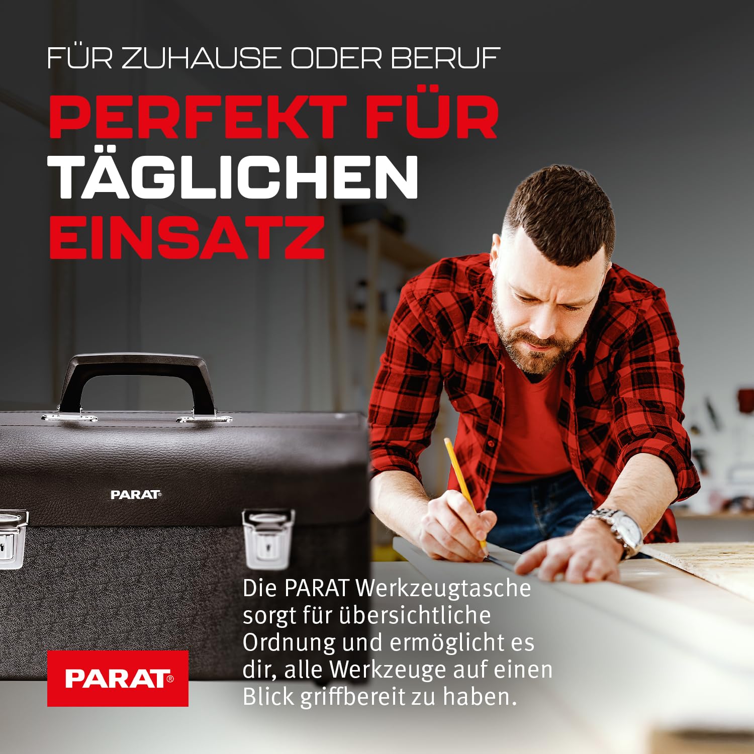 PARAT NEW CLASSIC Individual M leere Werkzeugtasche 15 L | Robuste Ledertasche mit ABS-Seiten & Steckschlössern | Kompakte Profi-Werkzeugtasche mit Tragegriff | Sicher & funktional im Einsatz