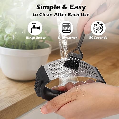 Miniatura 5 de Juego de balancines de prensa de ajo, herramienta de picadora de ajo de acero inoxidable con pelador de ajo y cepillo de limpieza, utensilios de