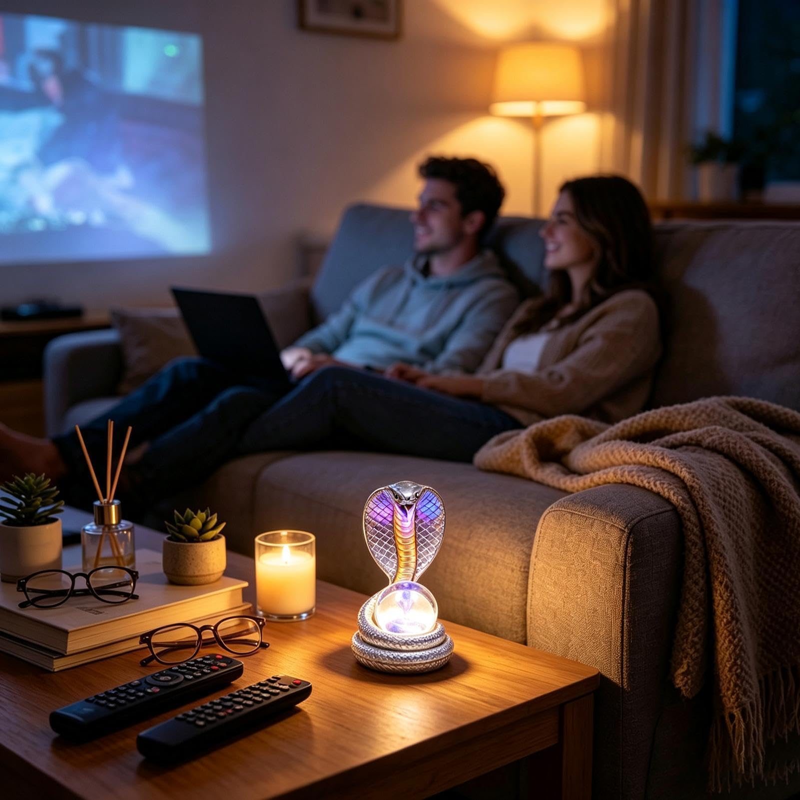 Lampada per comodino Decorazione da scrivania in resina con alimentazione | Lampada Scrivania Re del Serpente dagli Occhiali Per Ufficio Domestico Dormitorio Appartamento Camera da Soggiorno S