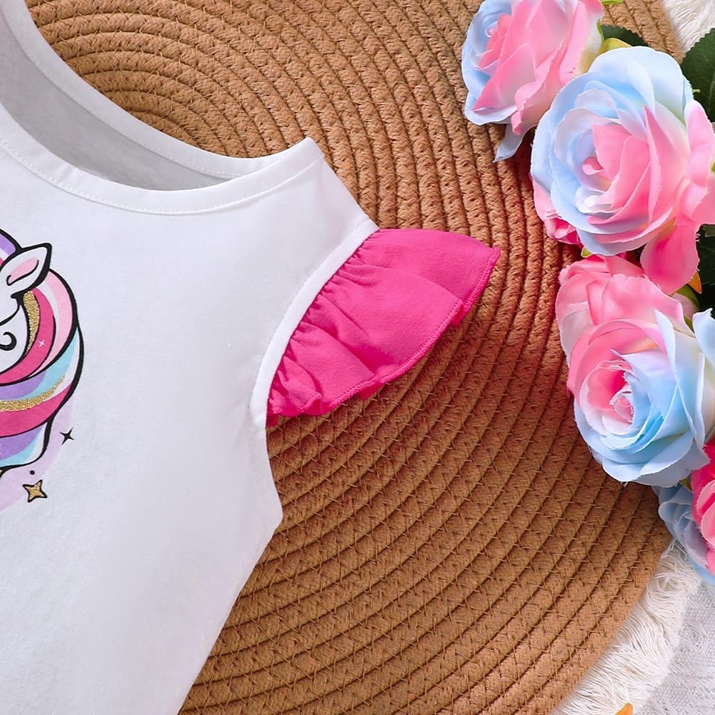 Toddler Girls Suit Outfits 2 Piece Skirt Set Unicorn Ruffle T-Shirt and Rainbow Star Tutu Skirts for Big Kid Sizes 2-7T - Image 4