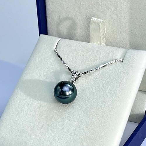 Miniatura 8 de YAMI BlackGolden Pearl Pendant Necklace for Women, Genuine Saltwater Cultured Tahitian Pearl, S925 Sterling Silver Single Pearl Necklace, Box Chain