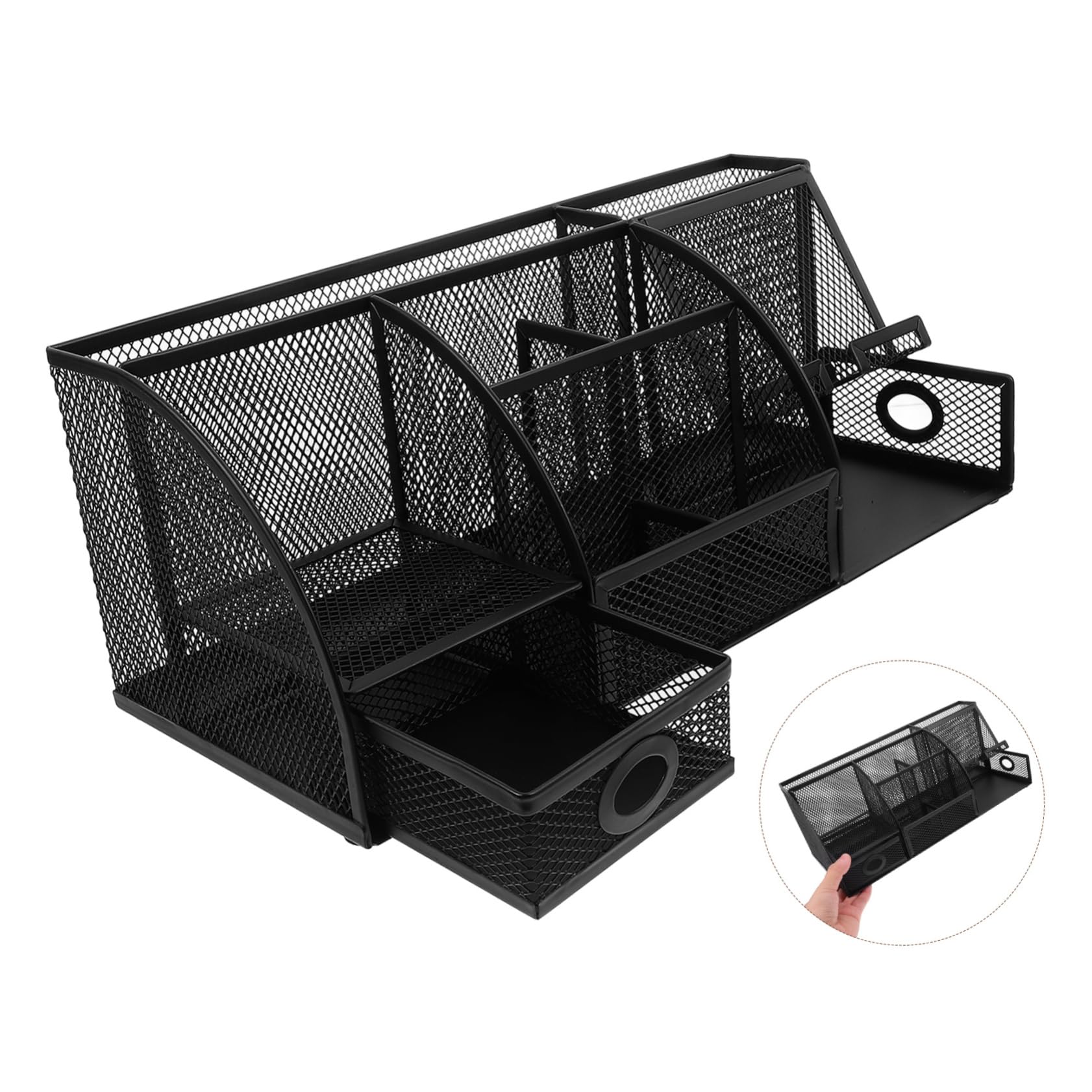 Organizzatore Da Scrivania in Ferro Con Scomparti Nero Portaoggetti Multiuso Per Cancelleria Casa e Ufficio Compatto e Design Elegante