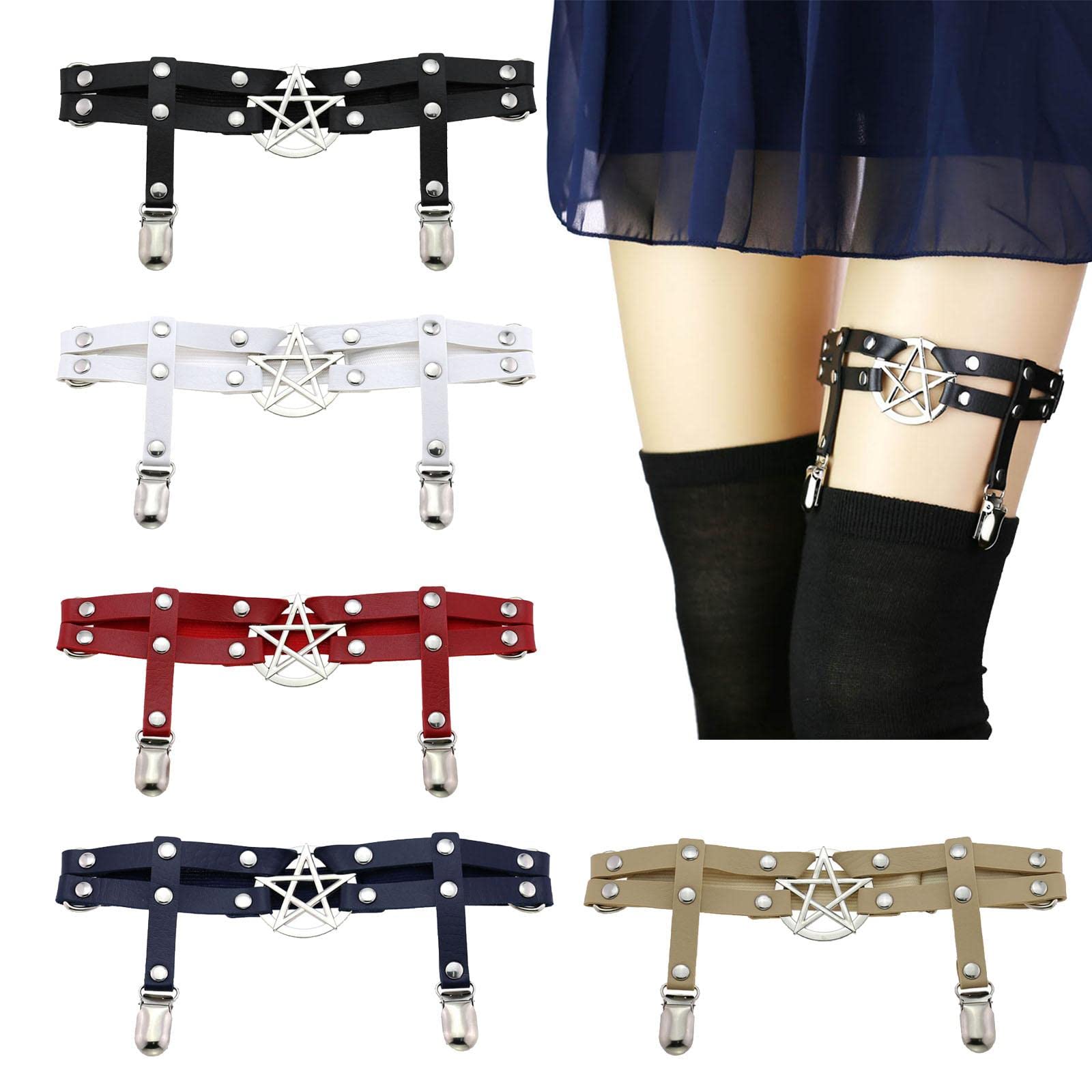 Women Leg Garter Belt Adjustable Thigh Suspender PU Leather Leg Ring Black-image-26