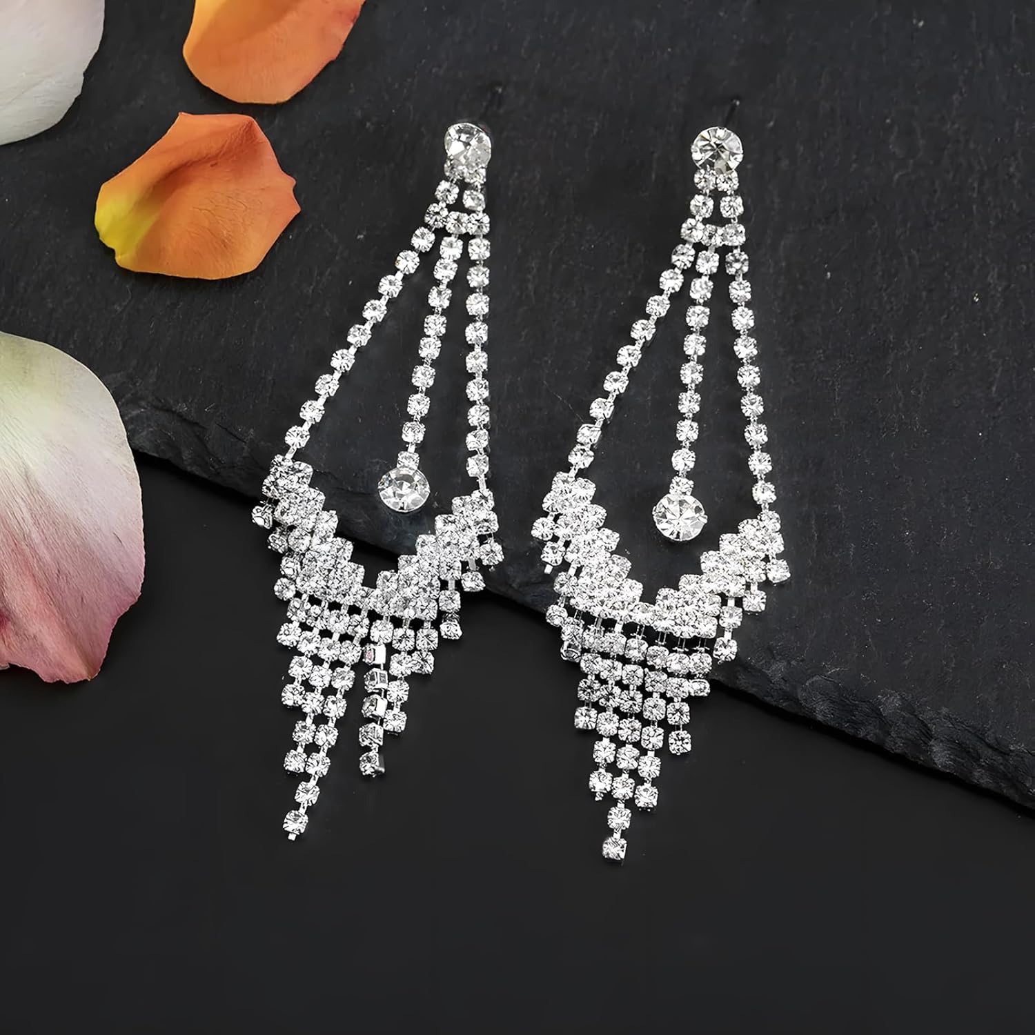 Rhinestone Tassel Earring for Women Bling Crystal Long Dangle Earring Sparkly Bridal Wedding Diamond Chandelier Earrings - Image 4