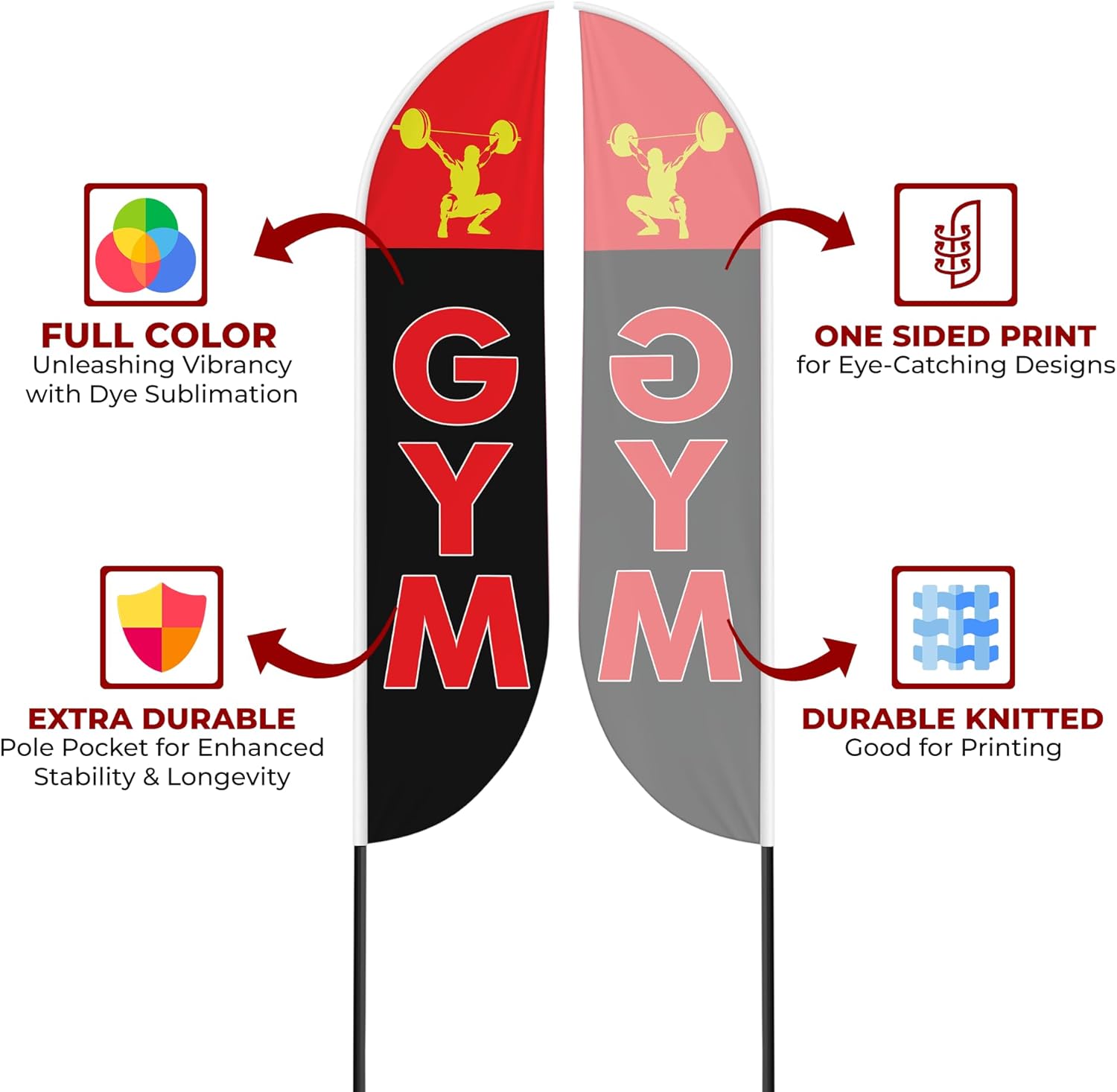 Gym Sign Feather Flag Pole Kit for Outdoor by Mavis Printing | 15 FEET Long Polyester Outdoor Banner Flag Stand for Easy Hang | HD Print Swooper Flag Pole Mount to Advertise Gym| Made in USA