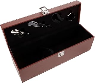 TIDTALEO PU Wine Bottle Box with Handle, Portable Brown Storage for Xmas | Fashionable PU and Lint Build, Stable Storage for Red Wine Bottle, Engagement and Halloween Season