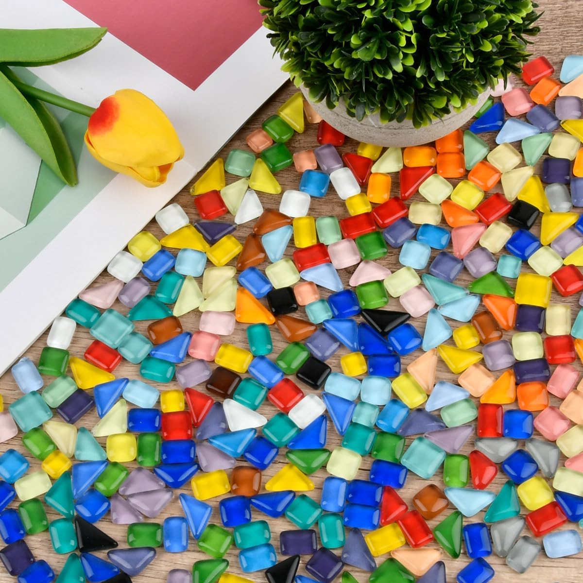 OTYMIOW 500g Glass Mosaic Tiles for Crafts Bulk Assorted Small Tiles for Crafts Mixed Shapes Mosaic Glass Pieces for Mosaic Projects, Garden Crafts, DIY Art Decor