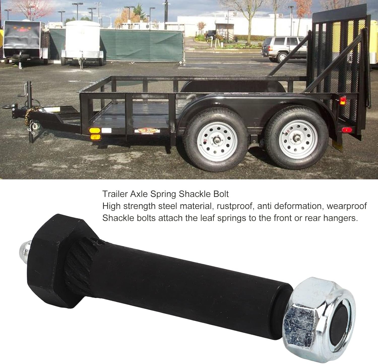 Trailer Axle Spring Shackle Bolts with Lock Nut, Solid Thick Steel Eye Wet Bolt for 2000 3500 5200 6000 7000 Axles, Trailer Axle Connection Spring Shackle Bolt with Lock Nut Set