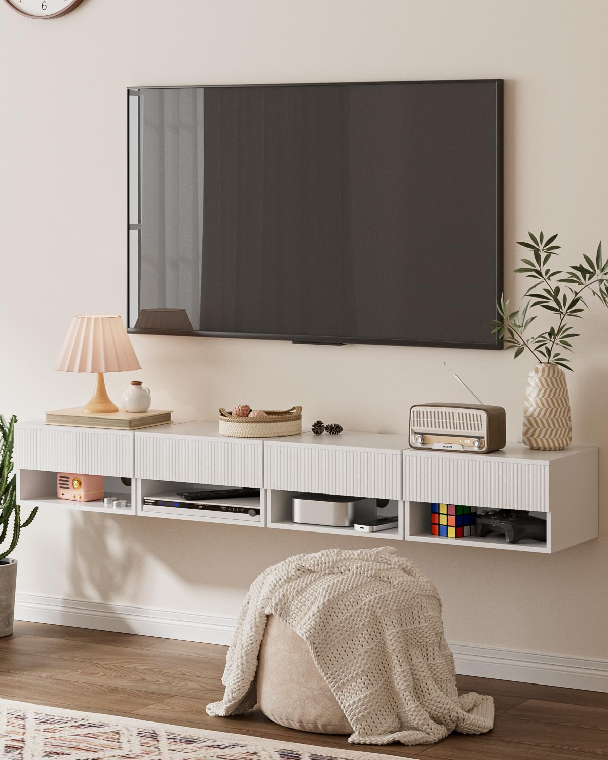 HEYZOEY Comodino sospeso, piccolo comodino mobile moderno con cassetto, scaffali galleggianti per camera da letto, bagno, bianco