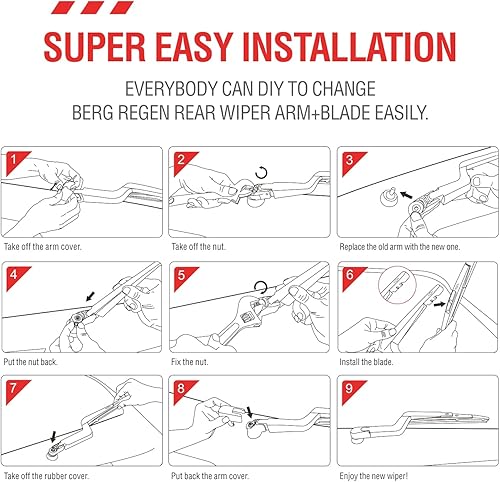 Miniatura 8 de Para GMC Acadia Saturn Outlook 2007-2012, BERG REGEN Brazo del limpiaparabrisas trasero con kit de cuchillas, repuesto de fábrica original para GM