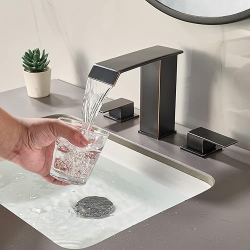 Miniatura 5 de Grifo de lavabo de baño generalizado de 3 agujeros, dos asas, 8 pulgadas, grifo de lavabo de tocador negro, grifo de lavabo de baño con drenaje
